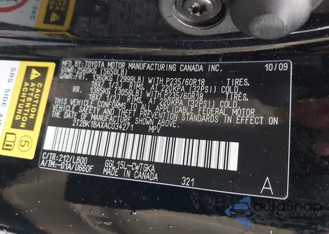 2010 Lexus Rx 350 из США, поврежденный, VIN 2T2BK1BAXAC034271